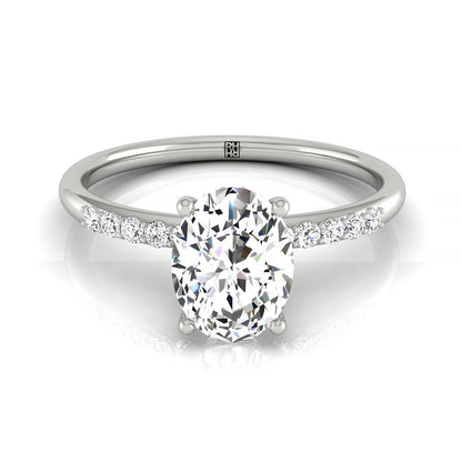 18k White Gold Oval Double Hidden Halo Quarter Engagement Ring - 1/35ctw