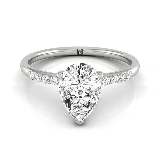 18k White Gold Pear Double Hidden Halo Quarter Shank Engagement Ring - 1/25ctw