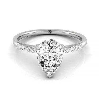 14k White Gold Pear Double Hidden Halo Quarter Shank Engagement Ring - 1/25ctw