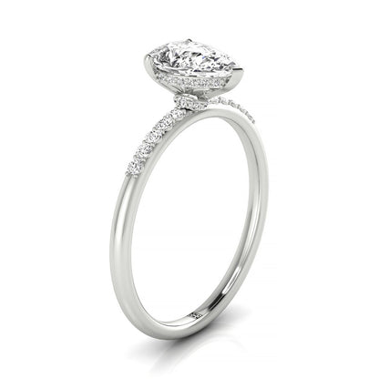 Platinum Pear Double Hidden Halo Quarter Shank Engagement Ring - 1/25ctw