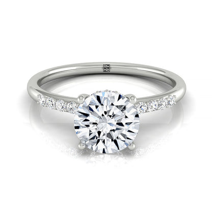 Platinum Round Double Hidden Halo Quarter Shank Engagement Ring - 1/25
