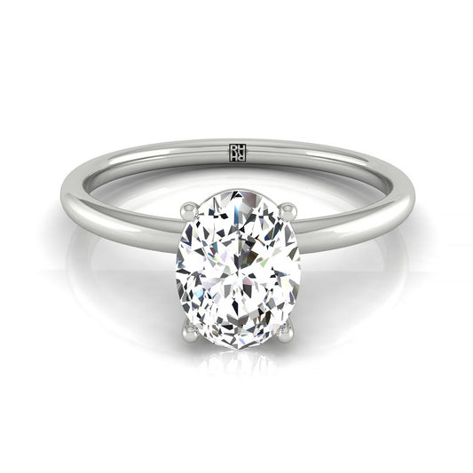 14kw Oval Solitaire Engagement Ring With Hidden Halo With 8 Prong Set Round Diamonds