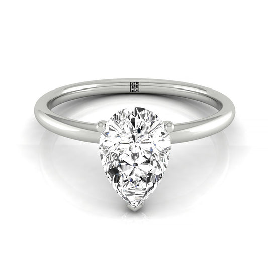 18kw Pear Solitaire Engagement Ring With Hidden Halo With 8 Prong Set Round Diamonds