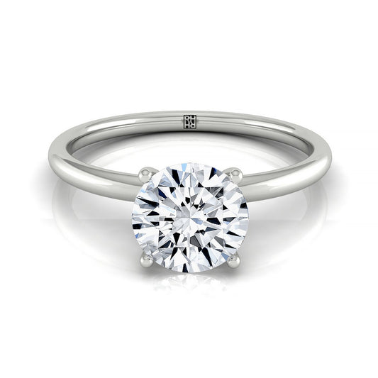 Plat Round Solitaire Engagement Ring With Hidden Halo With 8 Prong Set Round Diamonds