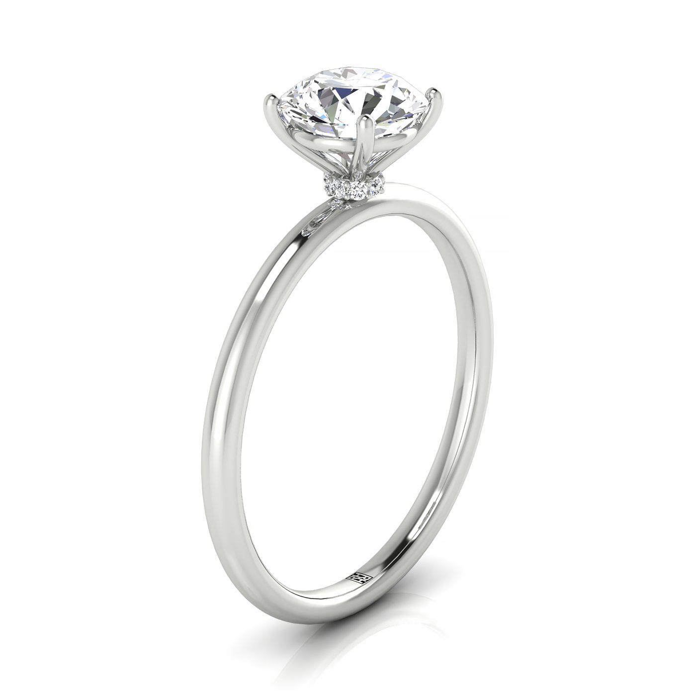 14kw Round Solitaire Engagement Ring With Hidden Halo With 8 Prong Set Round Diamonds