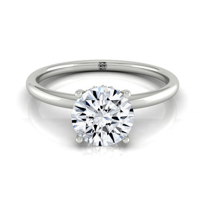 Plat Round Solitaire Engagement Ring With Upper Hidden Halo With 16 Prong Set Round Diamonds