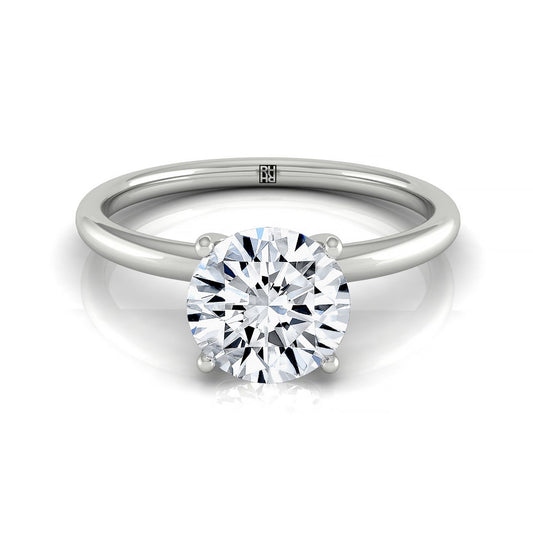 Plat Round Solitaire Engagement Ring With Lower Hidden Halo Curved With 8 Prong Set Round Diamonds