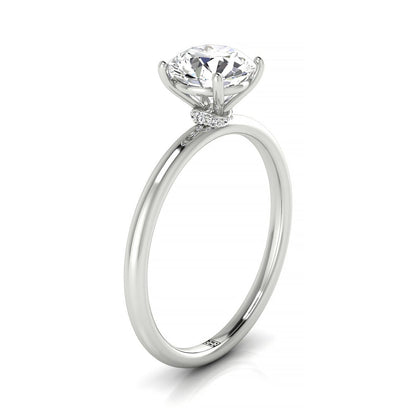 14k White Gold Hidden Halo Curved Solitaire Engagement Ring