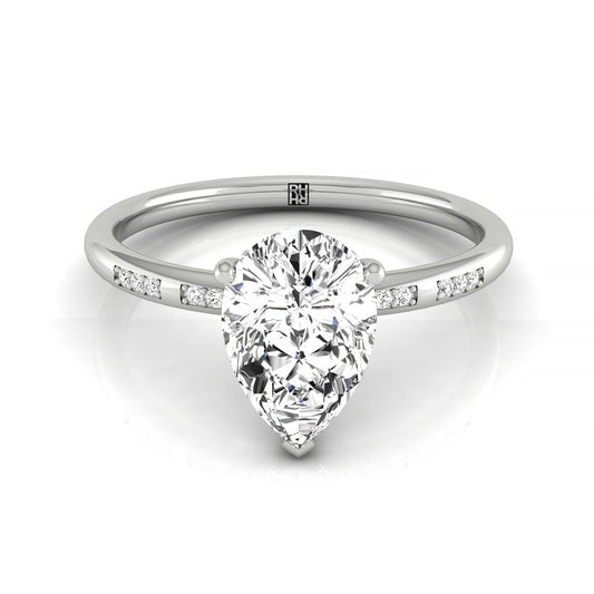 Plat Pear Engagement Ring With High Hidden Halo With 29 Prong Set Round Diamonds