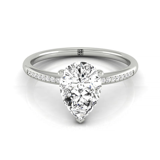 18kw Pear Engagement Ring With High Hidden Halo With 35 Prong Set Round Diamonds
