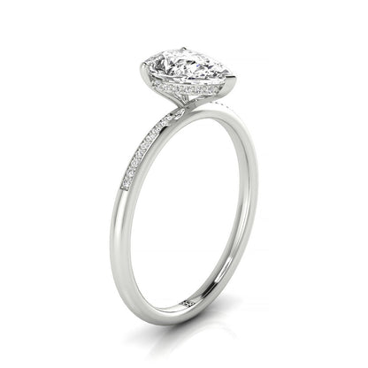 Plat Pear Engagement Ring With High Hidden Halo With 35 Prong Set Round Diamonds