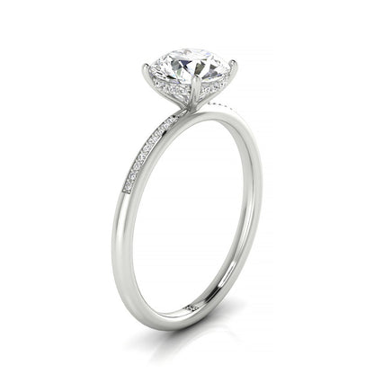 14kw Round Engagement Ring With High Hidden Halo With 32 Prong Set Round Diamonds