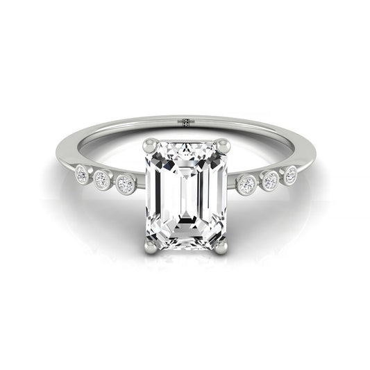 14kw Emerald Engagement Ring With 6 Bezel Set Round Diamonds On Shank