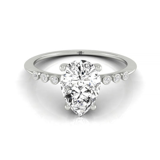 14kw Pear Engagement Ring With 6 Bezel Set Round Diamonds On Shank