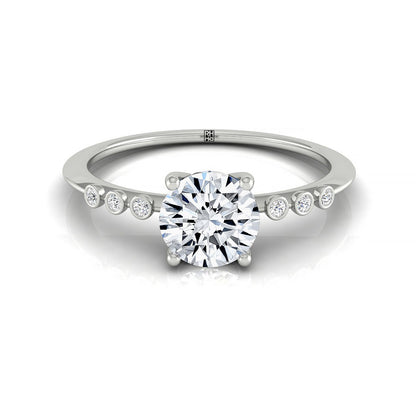 18kw Round Engagement Ring With 6 Bezel Set Round Diamonds On Shank