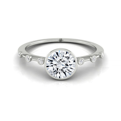 Plat Bezel Set Round Engagement Ring With 6 Bezel Set Round Diamonds On Shank