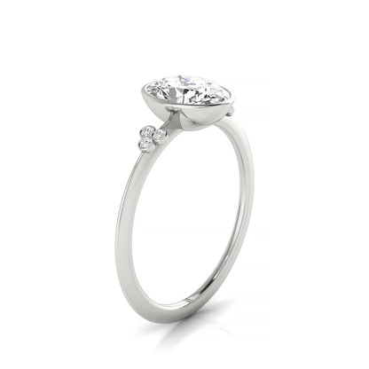 Plat Bezel Set Oval Engagement Ring With 6 Clover Bezel Set Round Diamonds On Shank