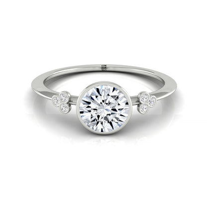 18kw Bezel Set Round Engagement Ring With 6 Clover Bezel Set Round Diamonds On Shank