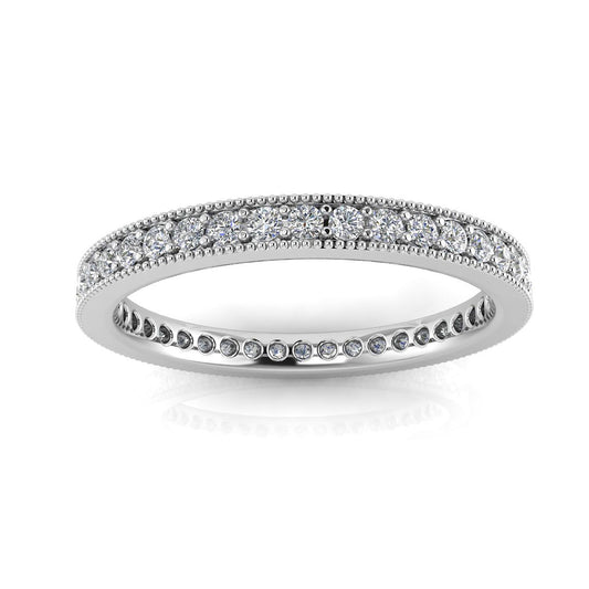 Round Brilliant Cut Diamond Pave & Milgrain Set Eternity Ring In 14k White Gold  (0.99ct. Tw.) Ring Size 7.5