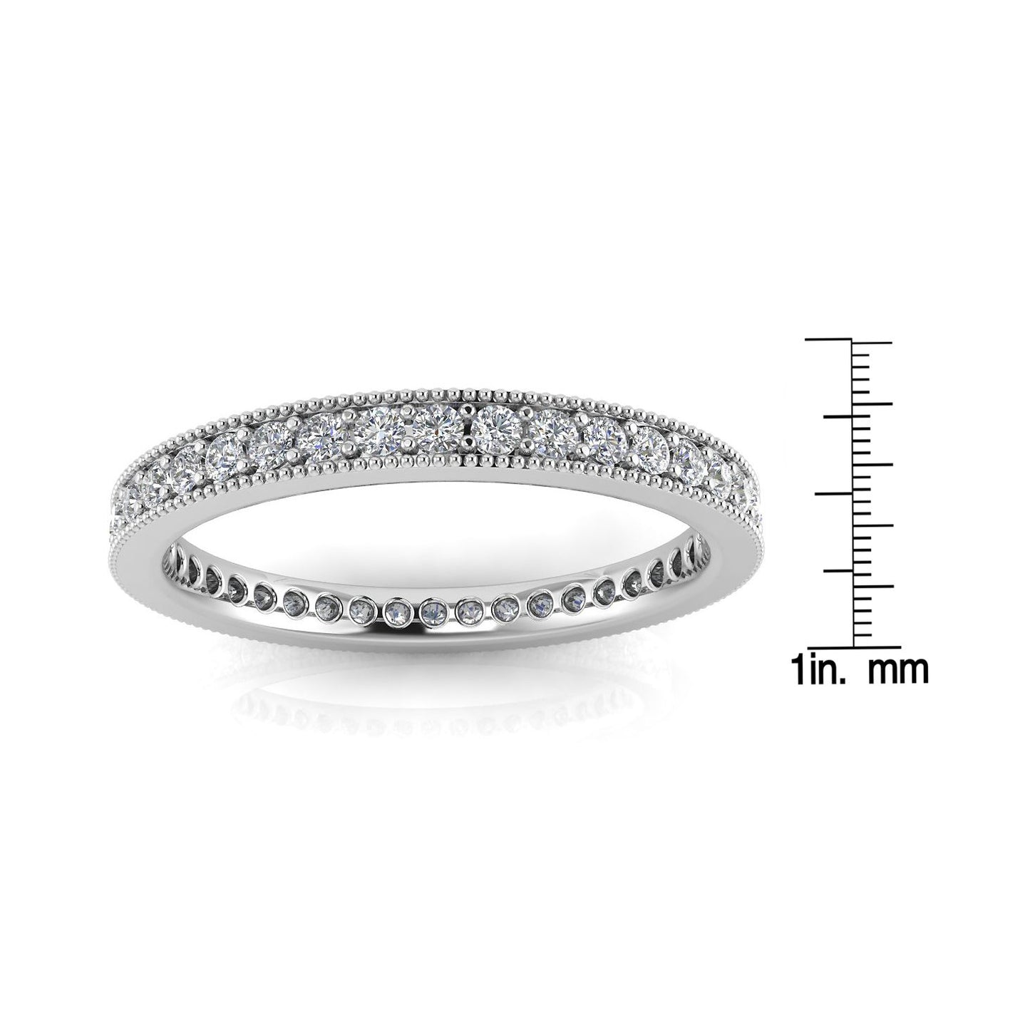 Round Brilliant Cut Diamond Pave & Milgrain Set Eternity Ring In Platinum  (0.63ct. Tw.) Ring Size 4