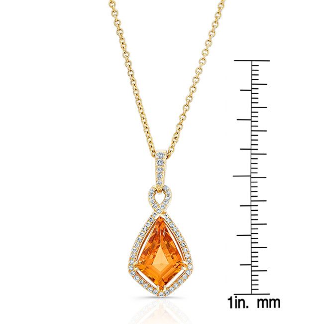 Kite Shape Citrine And Diamond Pendant In 14k Yellow Gold (15x10mm)