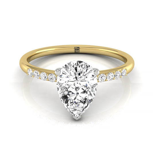 18k Yellow Gold Pear Double Hidden Halo Quarter Shank Engagement Ring - 1/25ctw