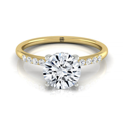 14k Yellow Gold Round Double Hidden Halo Quarter Shank Engagement Ring - 1/25ctw