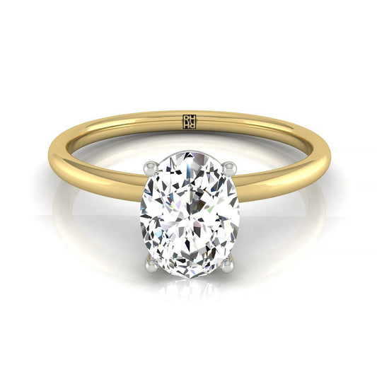14ky Oval Solitaire Engagement Ring With Hidden Halo With 8 Prong Set Round Diamonds