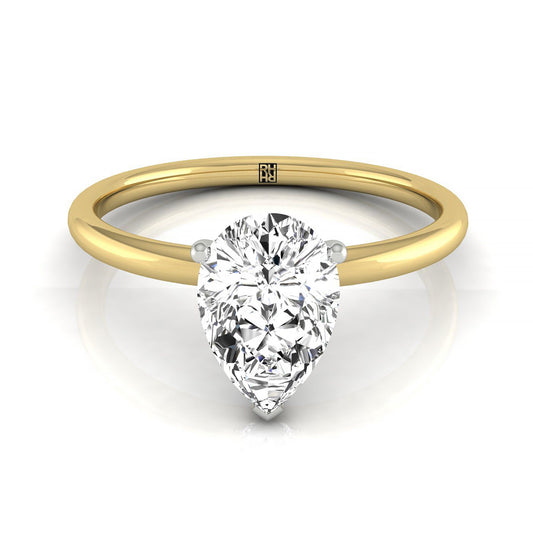 18ky Pear Solitaire Engagement Ring With Hidden Halo With 8 Prong Set Round Diamonds