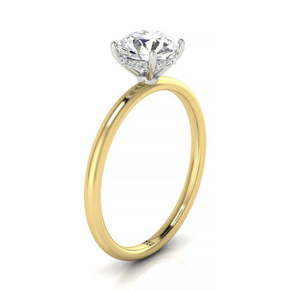 14ky Round Solitaire Engagement Ring With Upper Hidden Halo With 16 Prong Set Round Diamonds