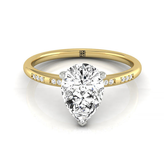 18ky Pear Engagement Ring With High Hidden Halo With 29 Prong Set Round Diamonds