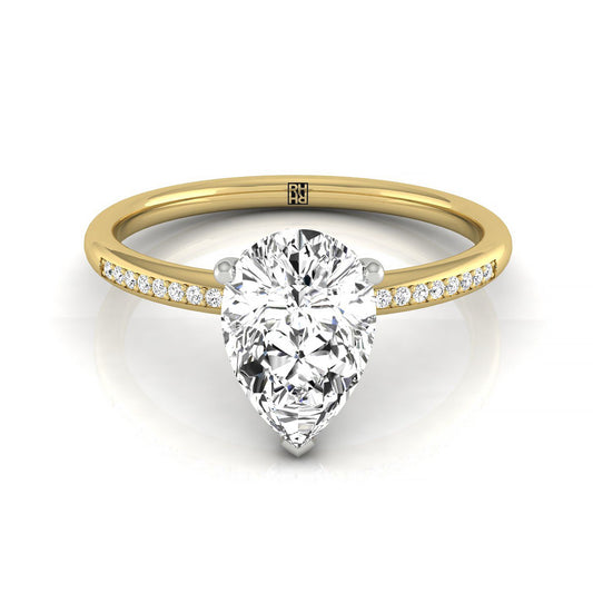 14ky Pear Engagement Ring With High Hidden Halo With 35 Prong Set Round Diamonds