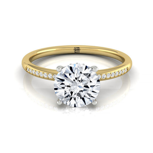 14ky Round Engagement Ring With High Hidden Halo With 32 Prong Set Round Diamonds