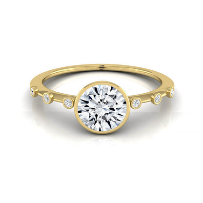 14ky Bezel Set Round Engagement Ring With 6 Bezel Set Round Diamonds On Shank