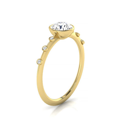14ky Bezel Set Round Engagement Ring With 6 Bezel Set Round Diamonds On Shank