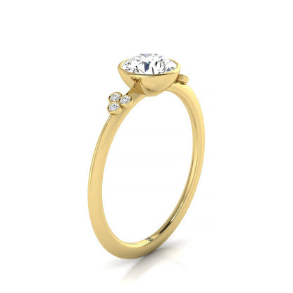 18ky Bezel Set Round Engagement Ring With 6 Clover Bezel Set Round Diamonds On Shank