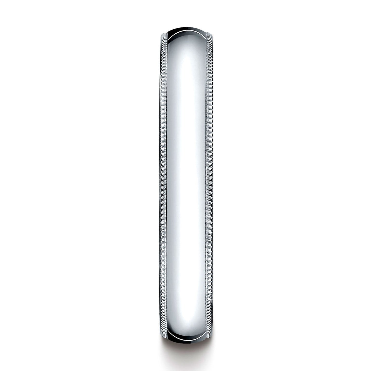 14k White Gold 4mm Slightly Domed Standard Comfort-fit Ring With Milgrain