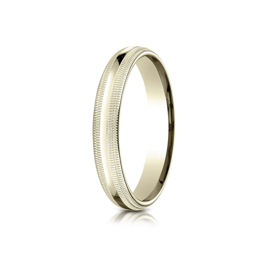 4mm Slightly Domed Standard Comfort-fit Ring With Double Milgrain Wedding Band in 18K Yellow Gold