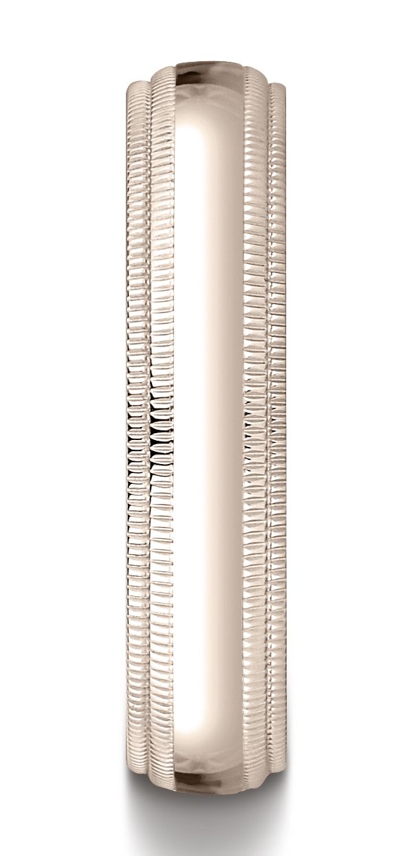 14k Rose Gold 5mm Slightly Domed Standard Comfort-fit Ring With Double Milgrain