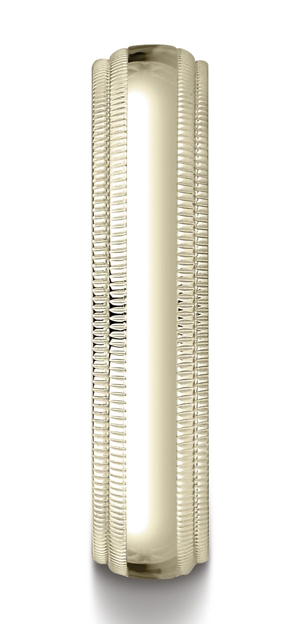 18k Yellow Gold 5mm Slightly Domed Standard Comfort-fit Ring With Double Milgrain