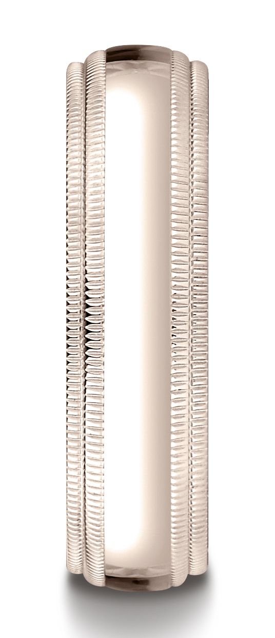 14k Rose Gold 6mm Slightly Domed Standard Comfort-fit Ring With Double Milgrain