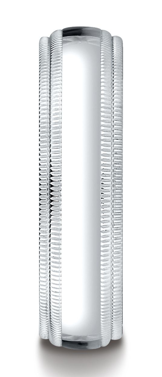 18k White Gold 6mm Slightly Domed Standard Comfort-fit Ring With Double Milgrain