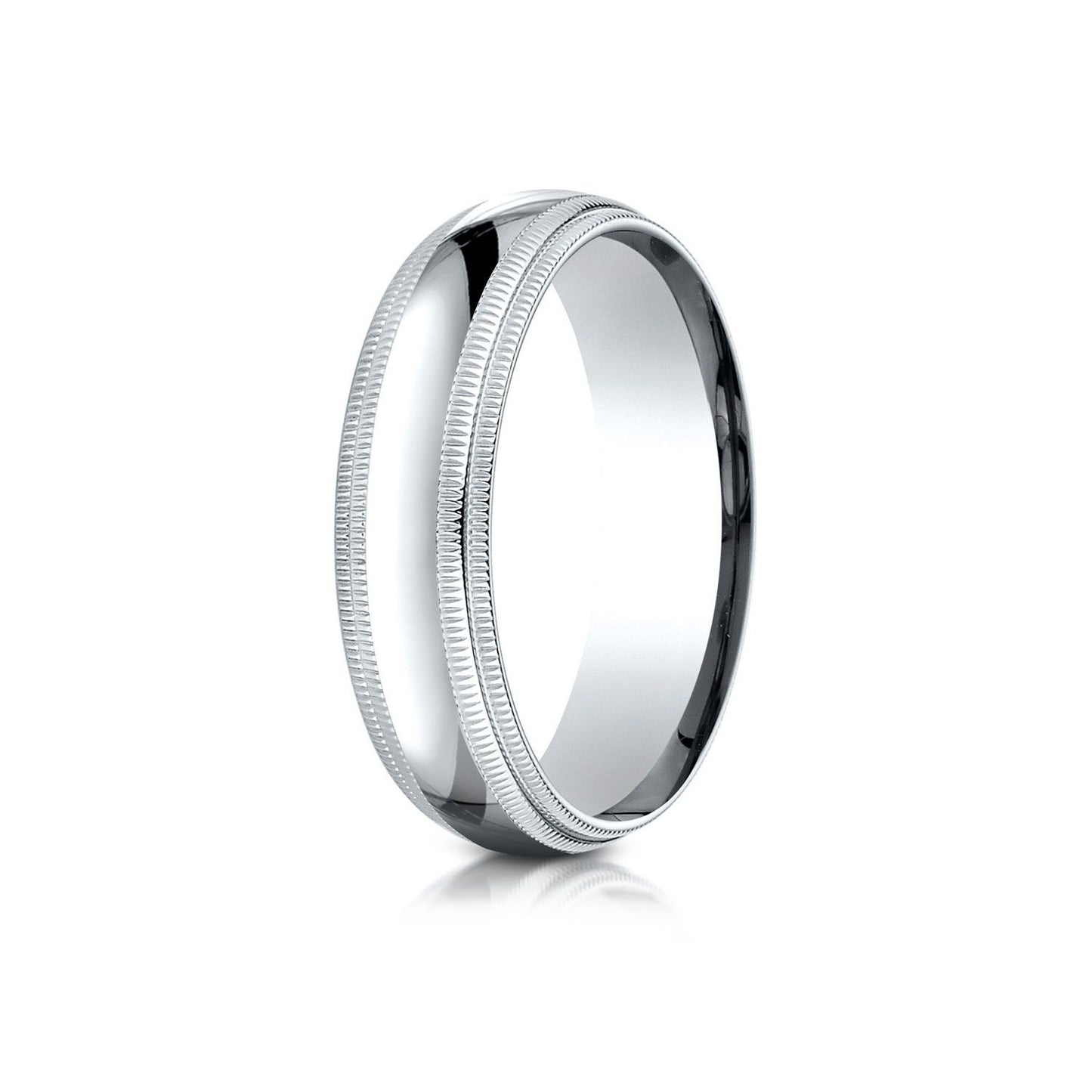 6mm Slightly Domed Double Milgrain Comfort-Fit Wedding Band, in 14K White Gold | RockHer