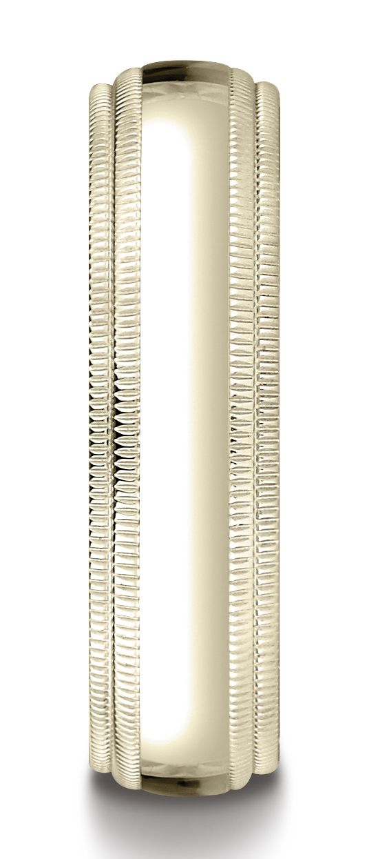 18k Yellow Gold 6mm Slightly Domed Standard Comfort-fit Ring With Double Milgrain