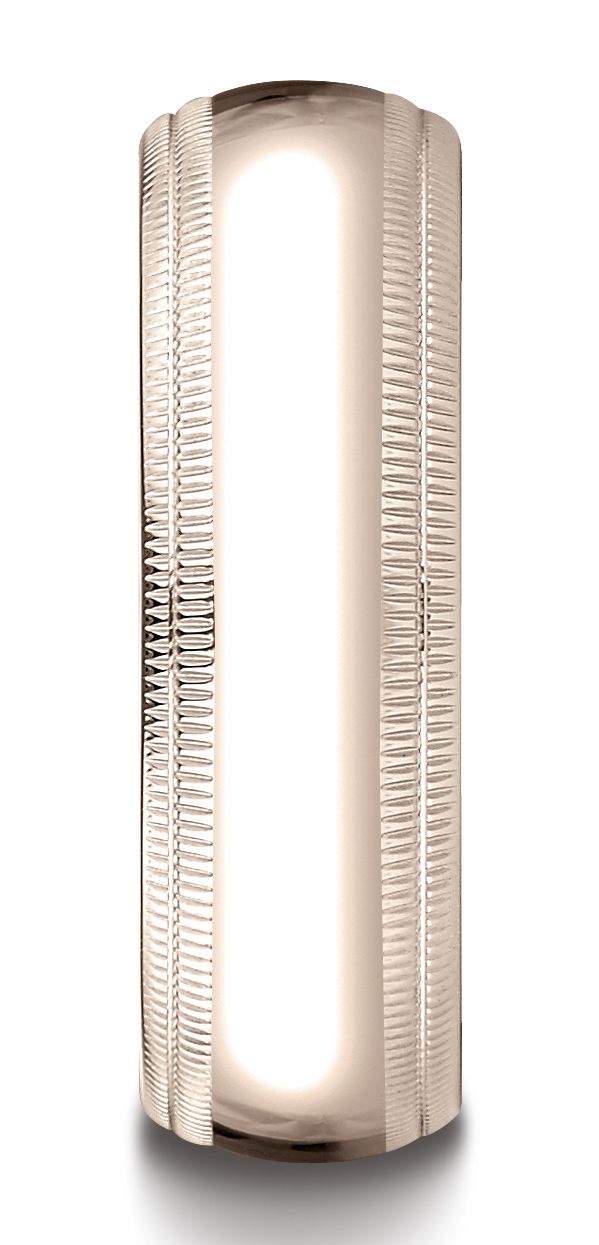 14k Rose Gold 7mm Slightly Domed Standard Comfort-fit Ring With Double Milgrain