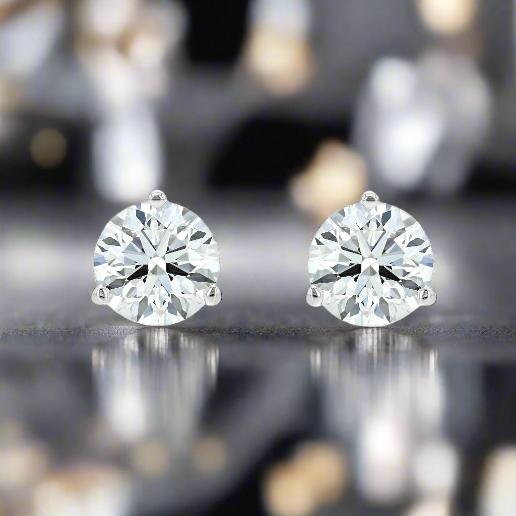 6ct tw Round Brilliant Lab Diamond Stud Earrings, in 14K White Gold, front view | RockHer