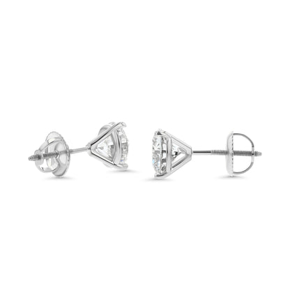 Certified 14k White Gold 3-prong Lab Created Round Brilliant Diamond Stud Earrings (1.80 Ct. T.w., Vvs1-vs2 Clarity, D-f Color)