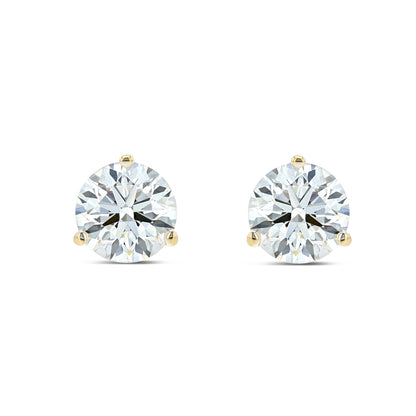 18k Yellow Gold 3-prong Round Brilliant Diamond Stud Earrings (0.22 Ct. T.w., Vs1-vs2 Clarity, F-g Color)