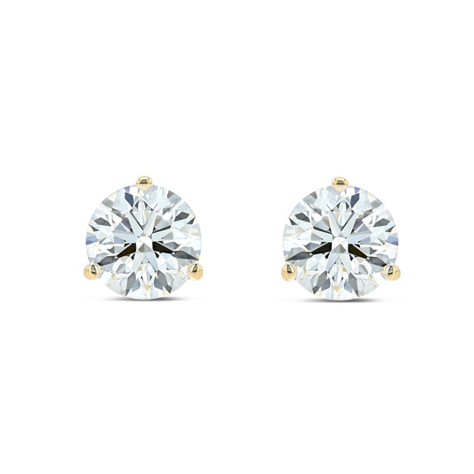 18k Yellow Gold 3-prong Round Brilliant Diamond Stud Earrings (1.5 Ct. T.w., Si1-si2 Clarity, J Color)