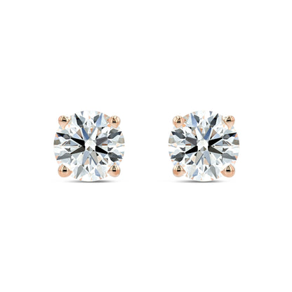14k Rose Gold 4-prong Round Diamond Stud Earrings 1ctw (5.00mm Ea), H Color, Si3-i1 Clarity